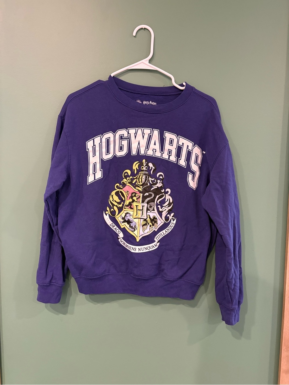 Warner Bros. Purple Hogwarts Crewneck Sweatshirt with Crest and White Lettering
